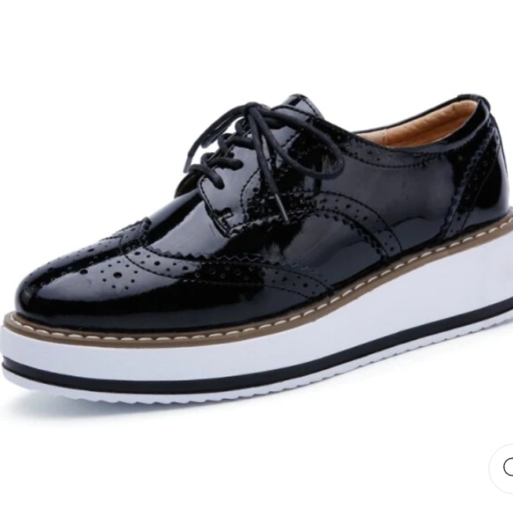 DADAWEN Black Patent Oxford Wingtips Platform Women Shoes NEW with Tag US Sz8.